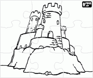 Colora Puzzle delli torri merlate ou merli del castello che poggia sulle rocce