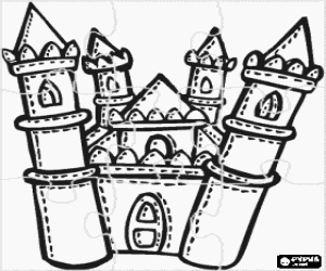 Colora Puzzle di castello con quattro torri ed il portello chiuso 