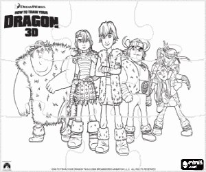 Colora Puzzle di Dragon Trainer - Il gruppo di vichinghi giovani della trib�
