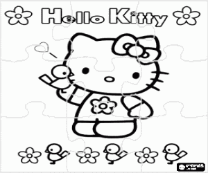 Colora Puzzle di Hello Kitty con fiori e uccelli