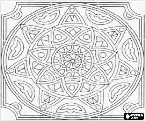Colora Puzzle di mandala con i cerchi sotto forma di stella o di fiori in un quadrato