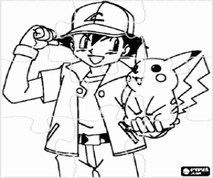 Colora Puzzle di Pokemon - Ash, addestratore di pok�mon, con il relativo primo Pok�mon Pikachu
