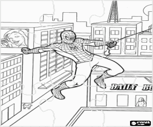 Colora Puzzle di Spiderman un tuffo tra gli edifici della citt� con la oscillazione con la sua ragnatela