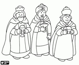 Colora Re Magi Melchiorre, Baldassarre e Gaspare con i loro doni