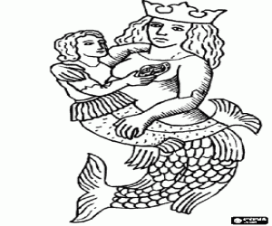 Colora Regina delle Sirene con una corona che porta in braccio una piccola sirena