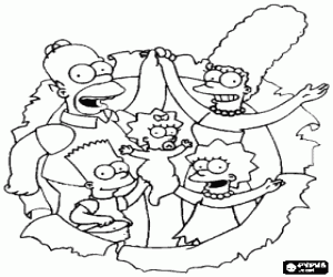 Colora Ritratto di Simpson: Homer, Marge, Bart, Lisa e Maggie