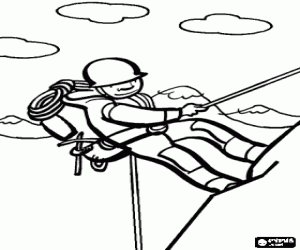Colora Scalatore salendo con una fune e con tutta l'attrezzatura