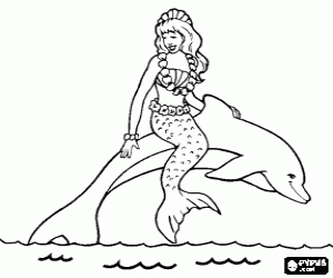 Colora Sirena cavalcando un delfino che salta