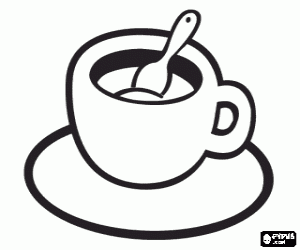 Colora Tazza di caff� e latte con piattino e cucchiaio