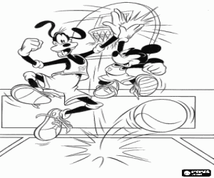 Colora Topolino e Pippo basket giocare, nella celebrazione di dare il cinque
