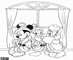 Colora Topolino, Paperino e Daisy con gli abiti di Babbo Natale
