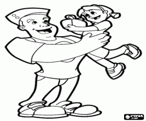 Colora Un padre con la figlia tra le braccia mentre lei sta dando il dono