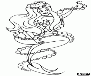 Colora Una sirena con una corona ornata di perle e circondata da una serpentina di bolle