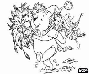Colora Winnie Pooh e Piglet nil trasporto di un albero di Natale