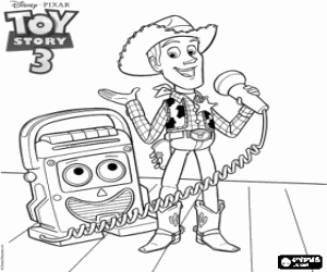 Colora Woody parlando al microfono per tutti i giocattoli