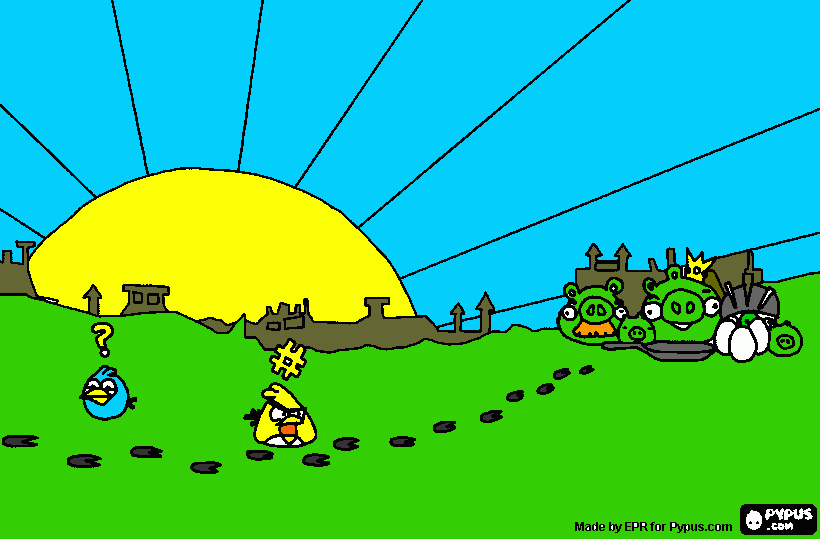 angry birds arrabbiati per le uova rubate dai maiali. da colorare