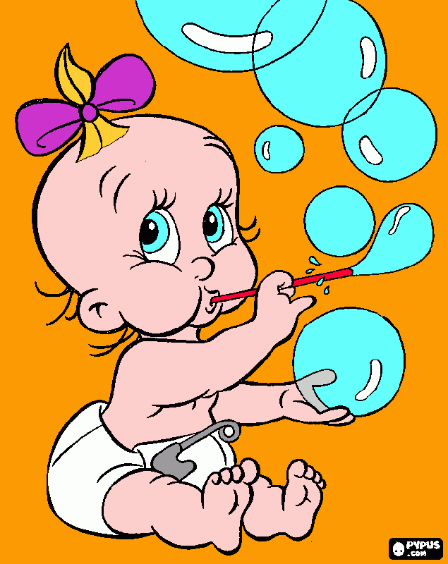 bambina che soffia le bolle da colorare