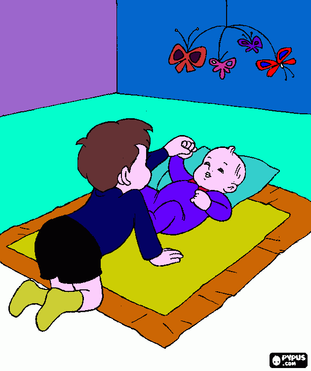 bambino con bambino da colorare