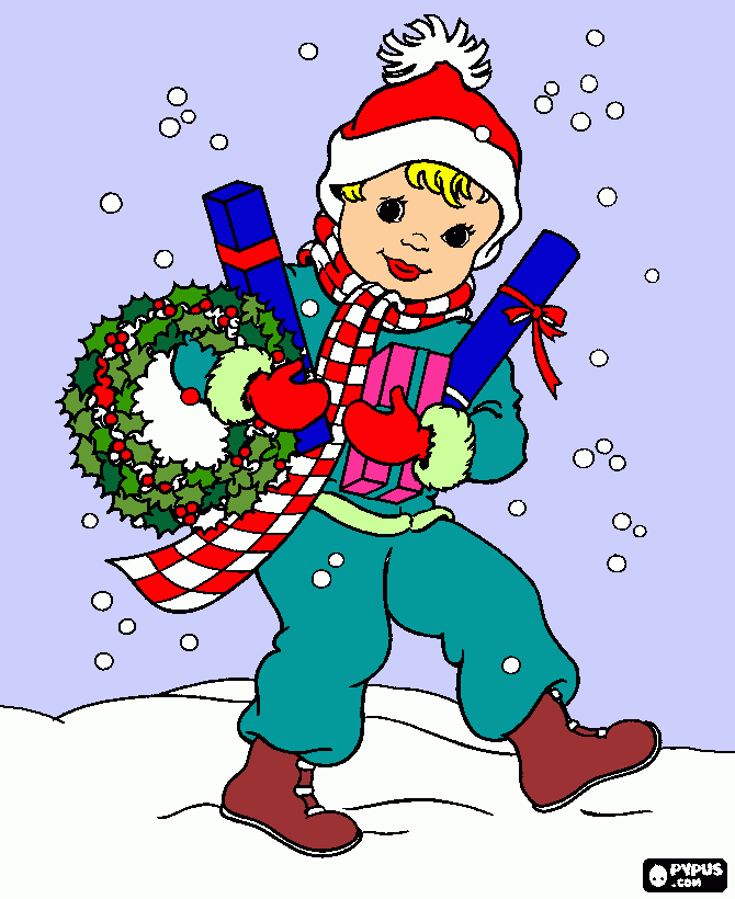 bimbo felice sulla neve da colorare