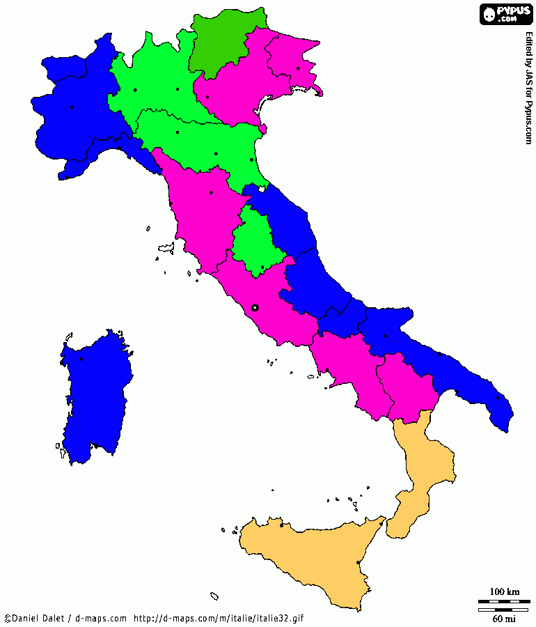 cartina italia colorata da colorare