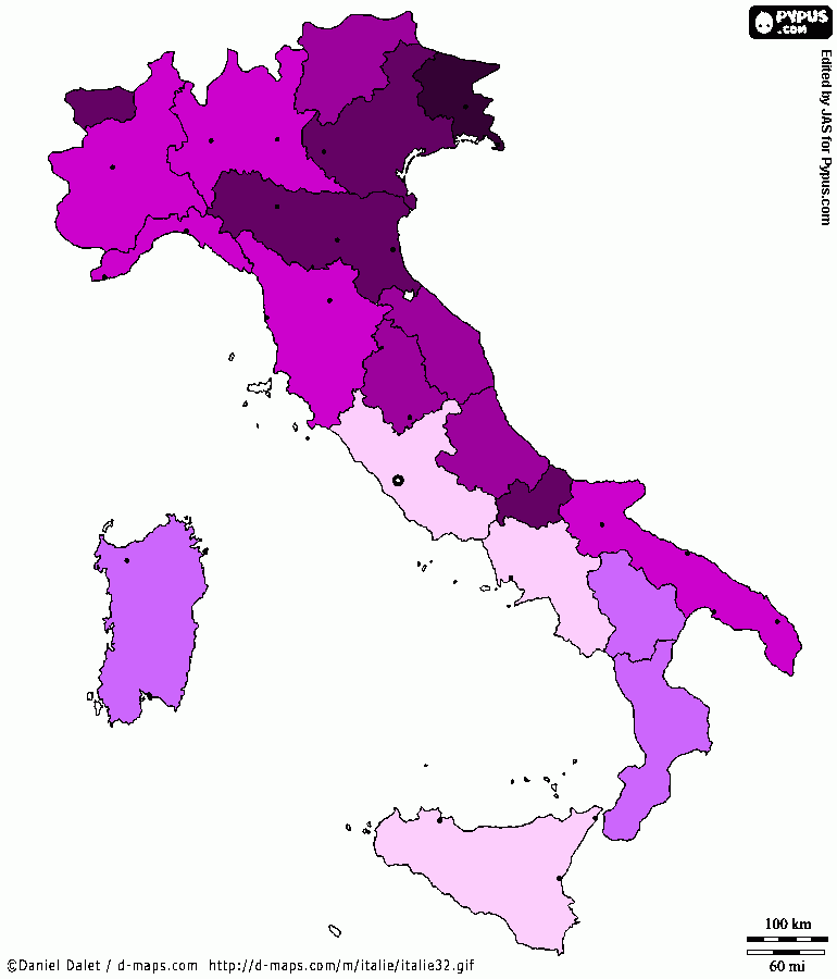 cartina italia GINI INDEX da colorare