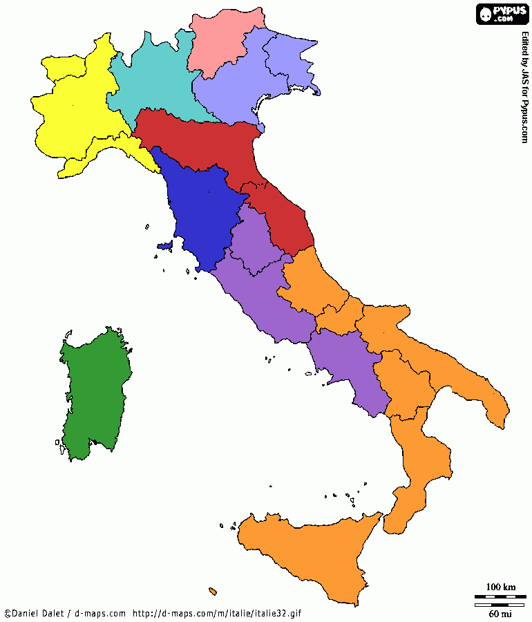 cartina italia da colorare