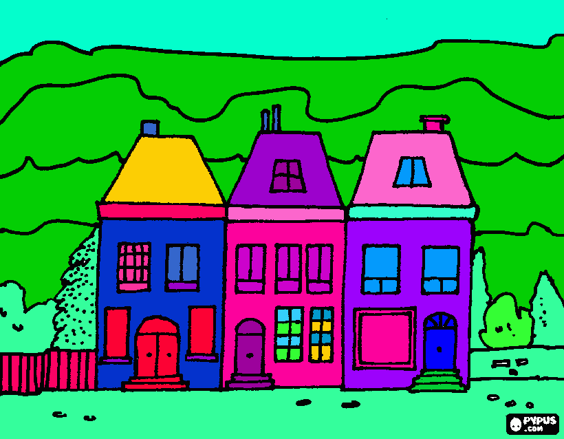 casa con prato da colorare