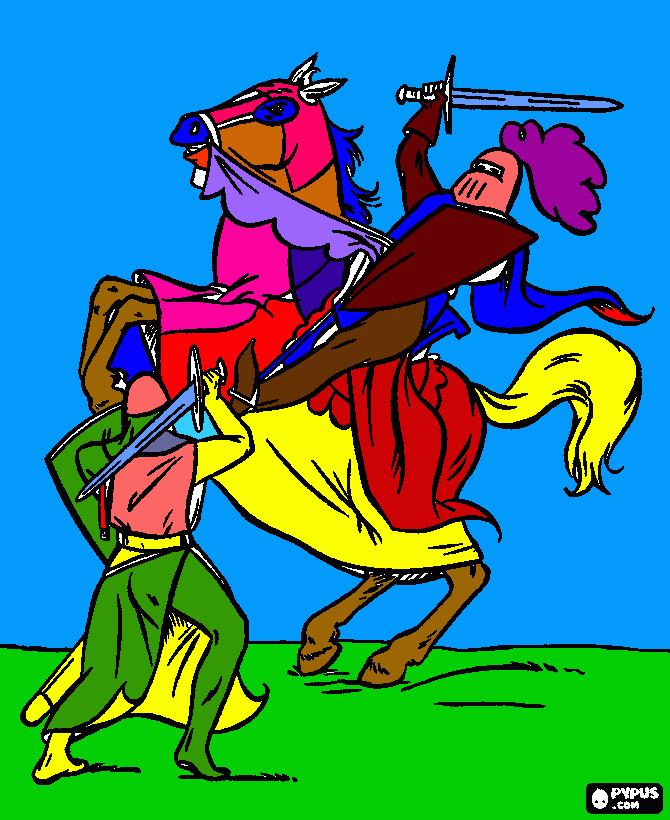 CAVALIERI CHE COMBATTONO da colorare