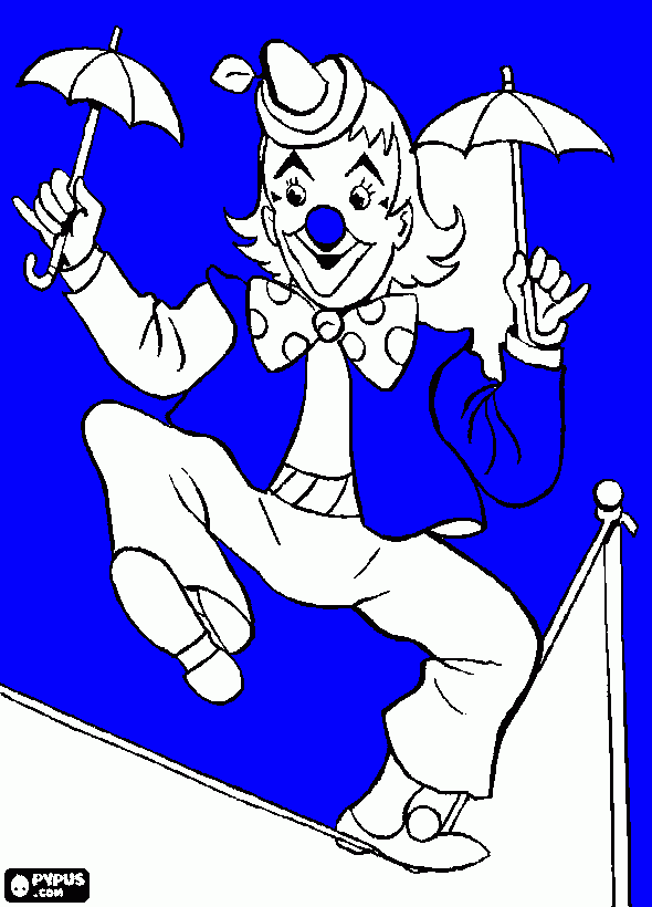 clown equilibrista cammina sul filo da colorare