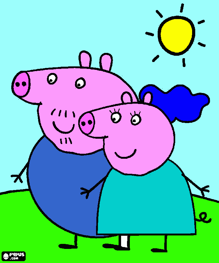 c'è noono e nonna pig in giardino da colorare