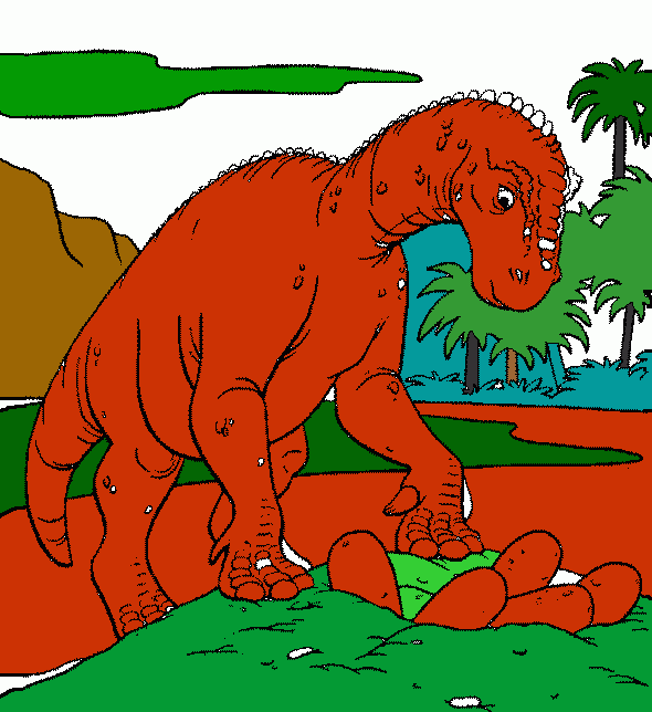 dinosauro con le uova da colorare