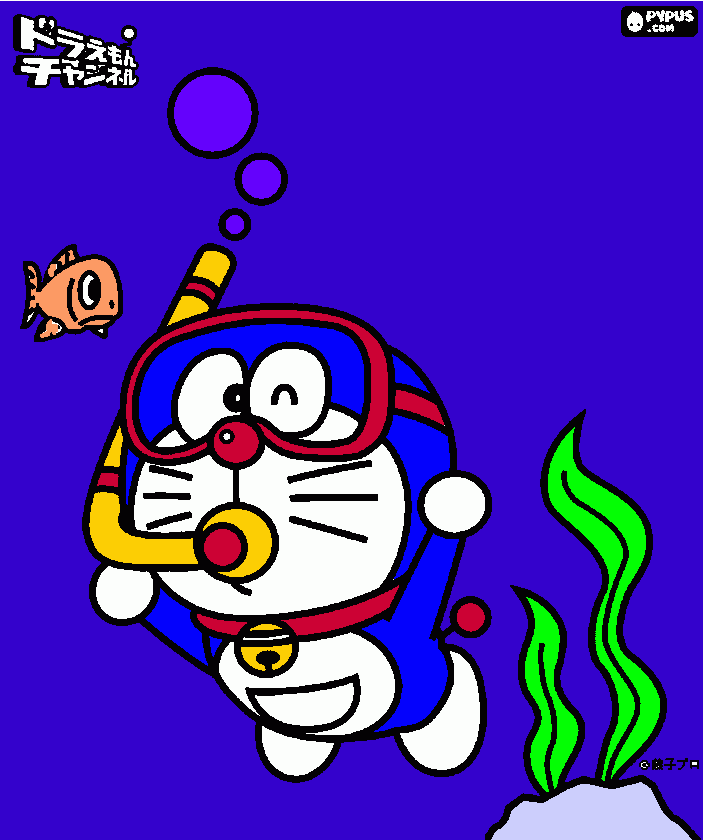 Doraemon colorato sullo sfondo del mare da colorare