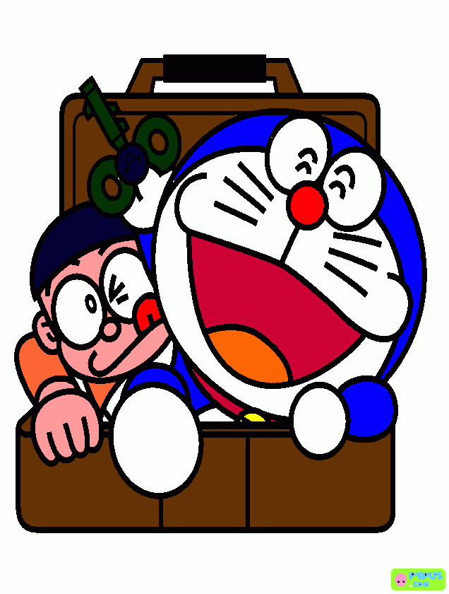 Doraemon e Nobita escono dal baule da colorare