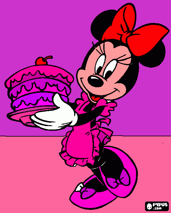 E minnie con una torta in mano. da colorare