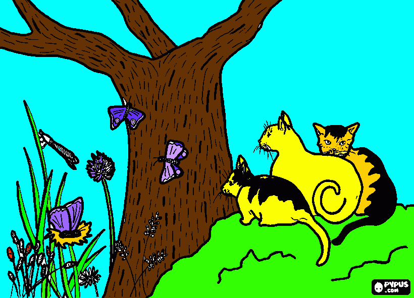 gatti nel giardino da colorare