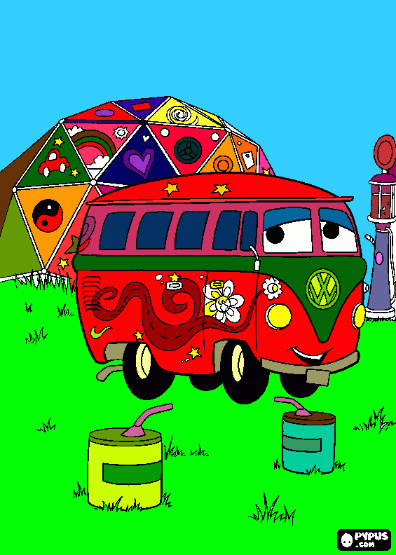 Il furgone hippie Volkswagen Transporter da colorare