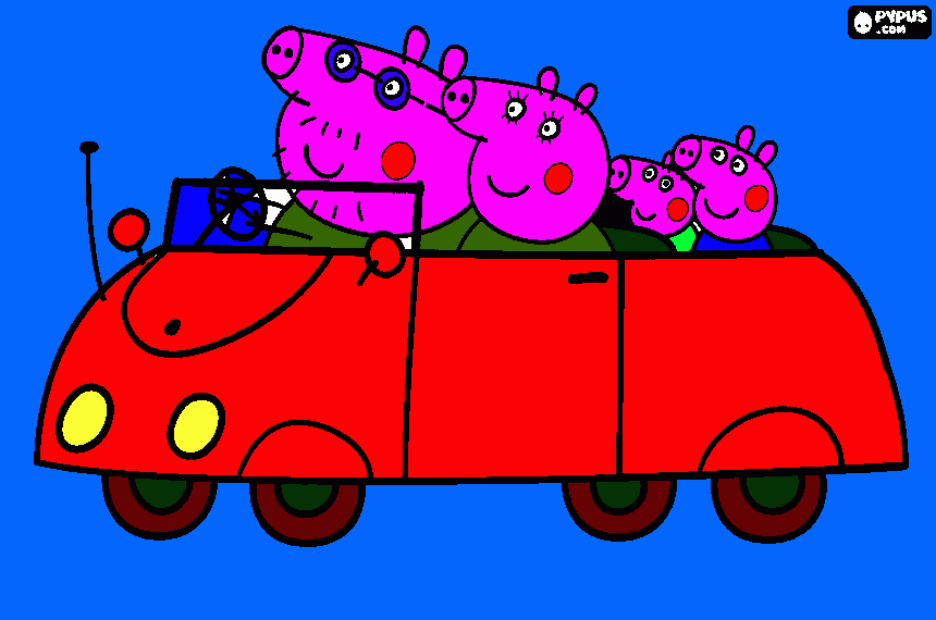 LA FAMIGLIA DI PEPPA PIG IN MACCHINA da colorare