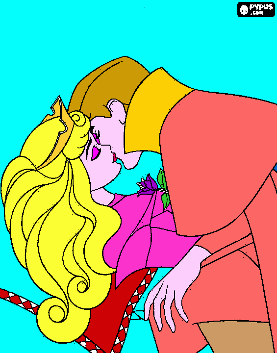 la  principessa   aurora   che  si    bacia da colorare