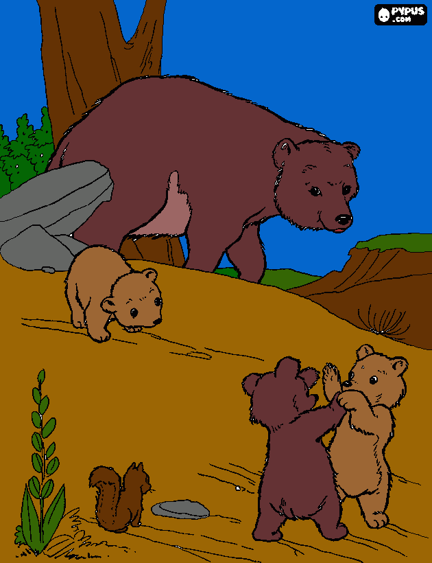 Mamma orsa e i suoi cuccioli da colorare