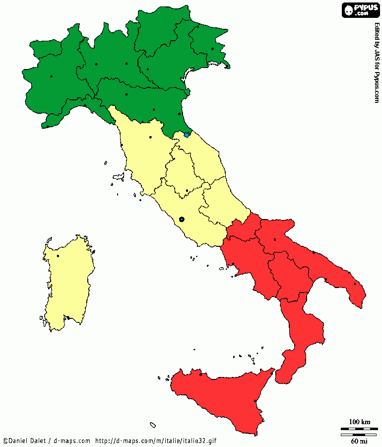 Mappa Italia dipinta con il tricolore  da colorare