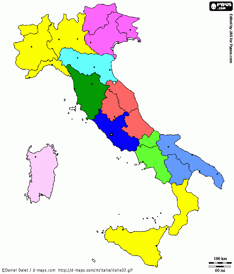 Mappa Italia da colorare
