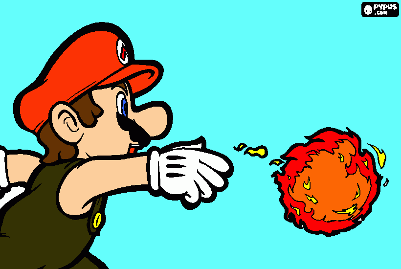 Mario con la palla di fuoco che è Mario fuoco da colorare