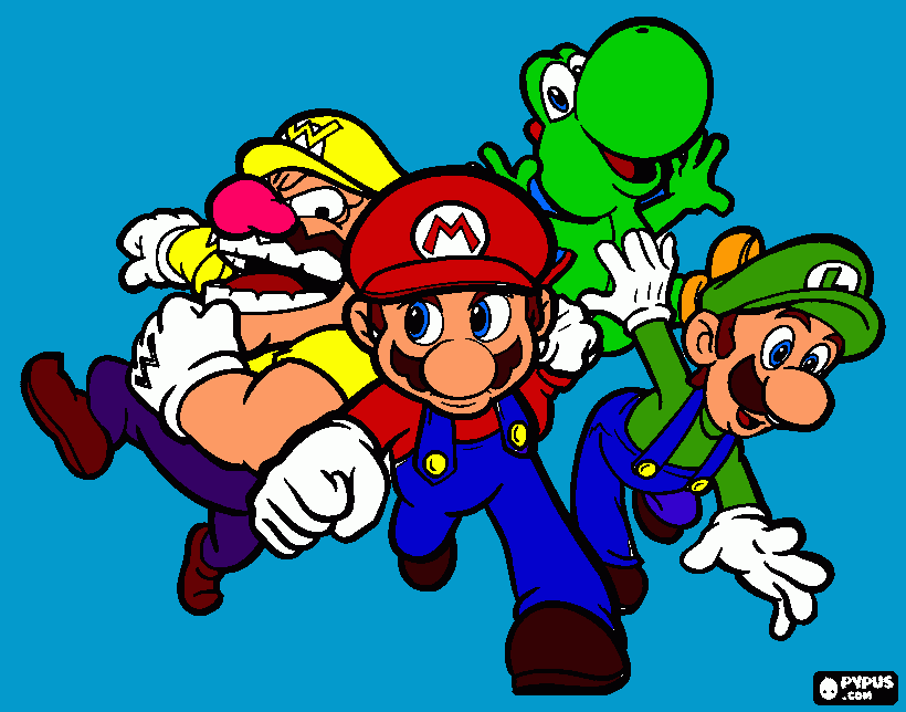 Mario, Luigi, Wario e Yoshi da colorare