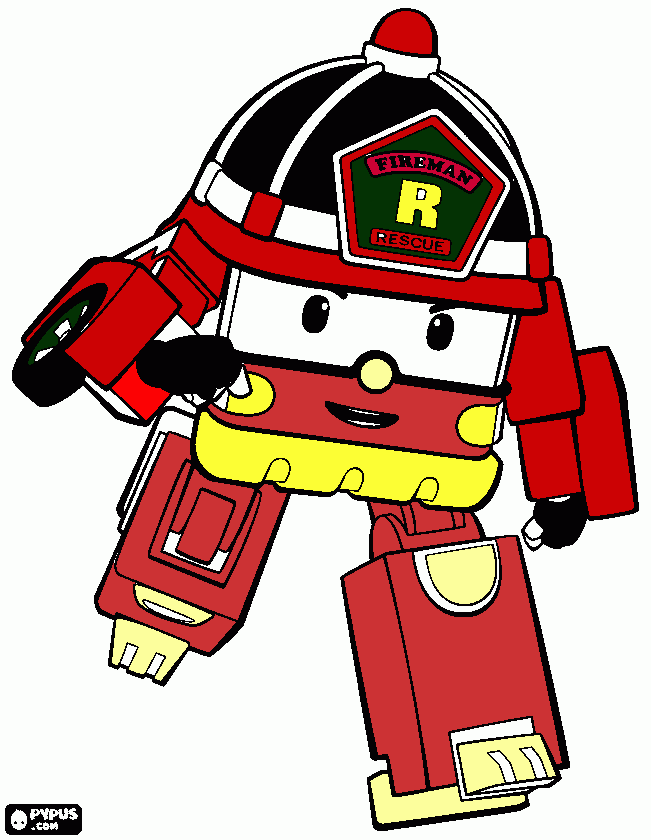 robocar poli fireman da colorare