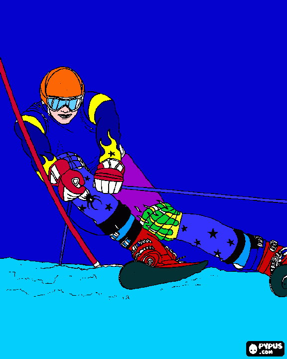 Sciatore Alpino in una competizione di slalom speciale da colorare