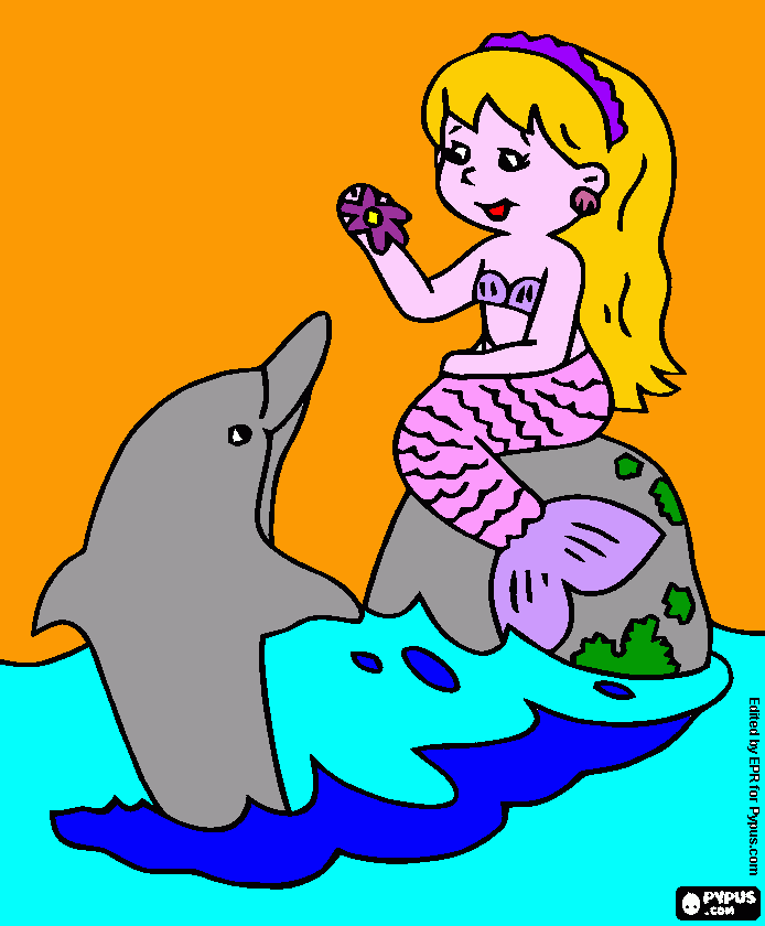 sirena con delfino da colorare