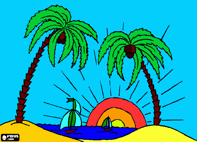 spiaggia tropicale da colorare
