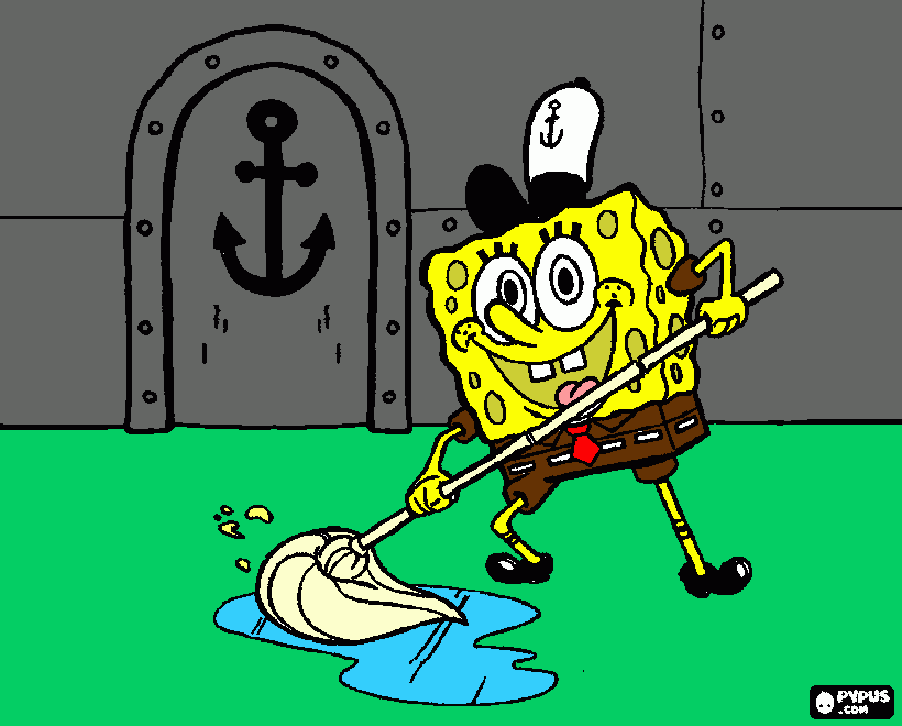 spongebob che pulisce il crasti crab da colorare