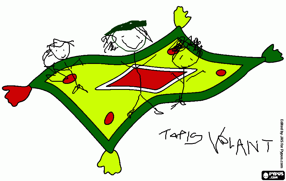 tappeto volante con bambini da colorare