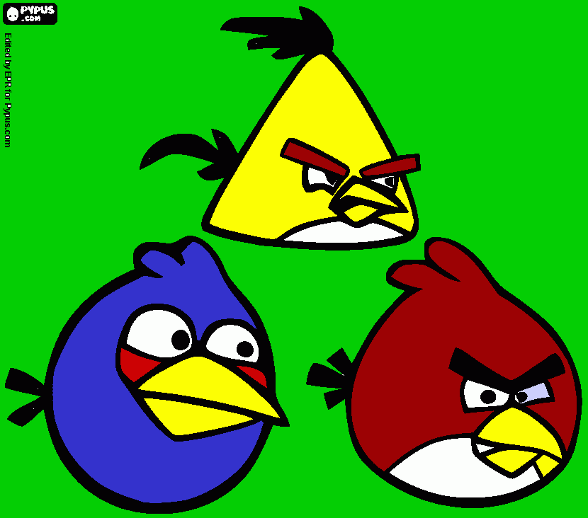 tre angry: rojo, amarillo y azul da colorare